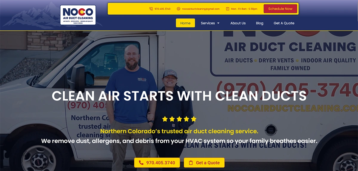 NoCo Air Duct Cleaning website screenshot