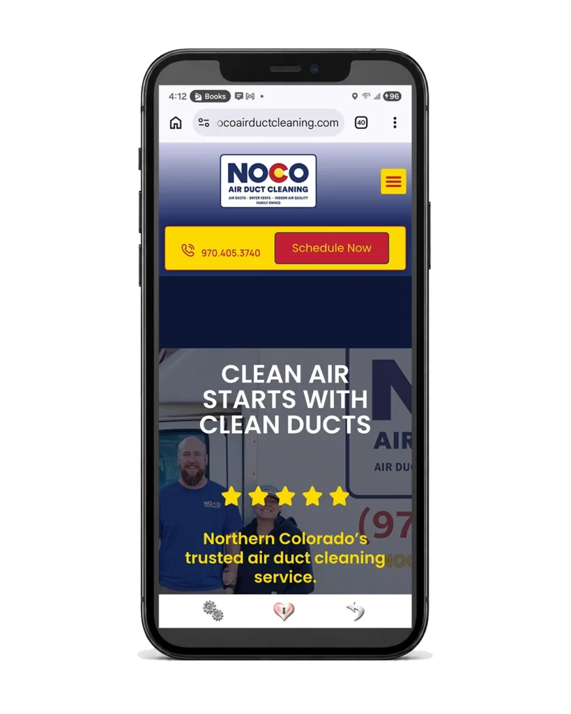 NoCo Air Duct Cleaning website on mobile