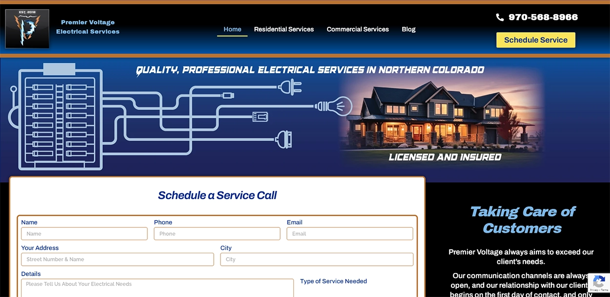Premier Voltage Electrical website screenshot