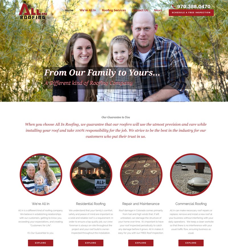All in Roofing website screenshot