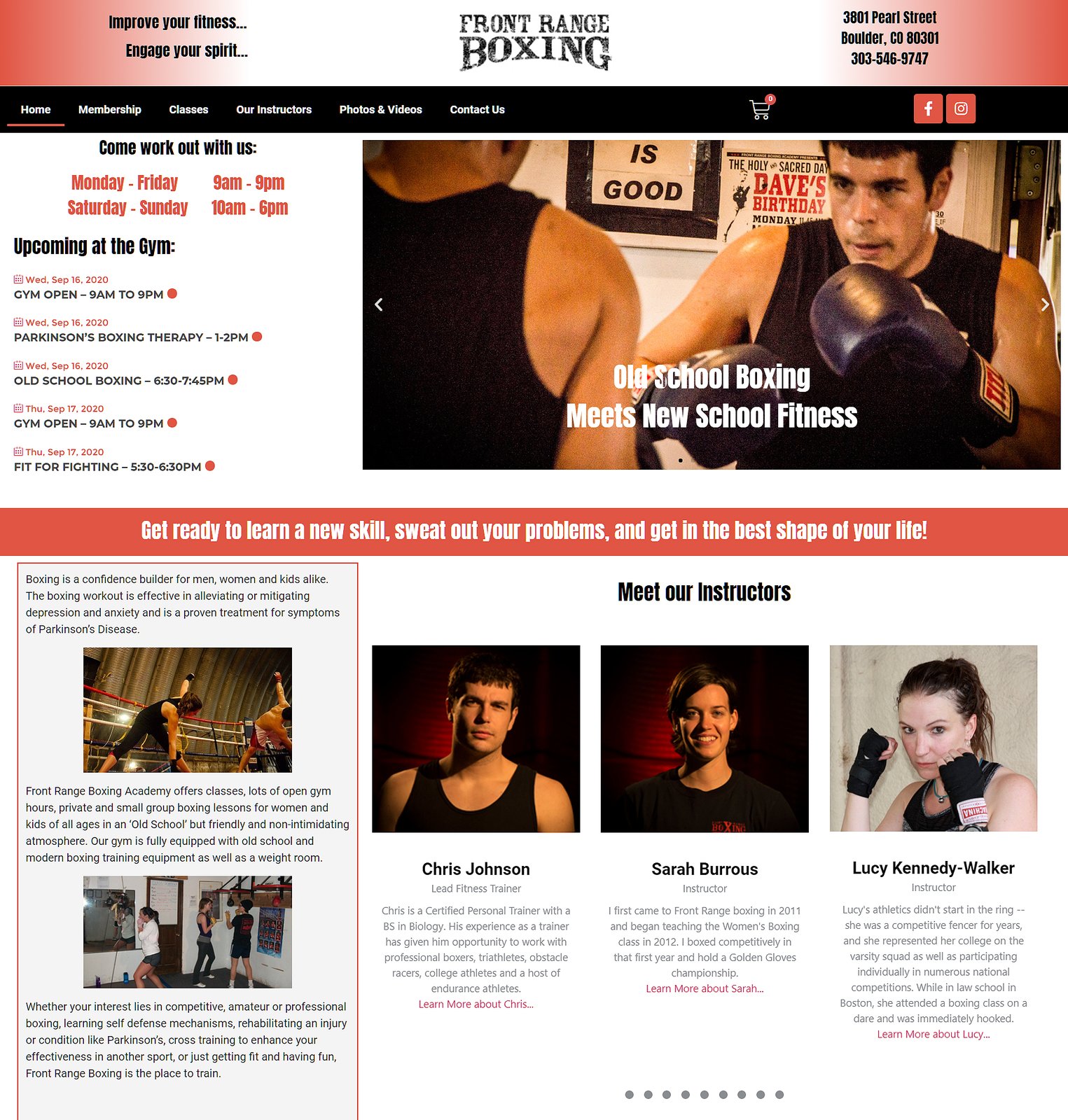 Front Range Boxing website screenshot