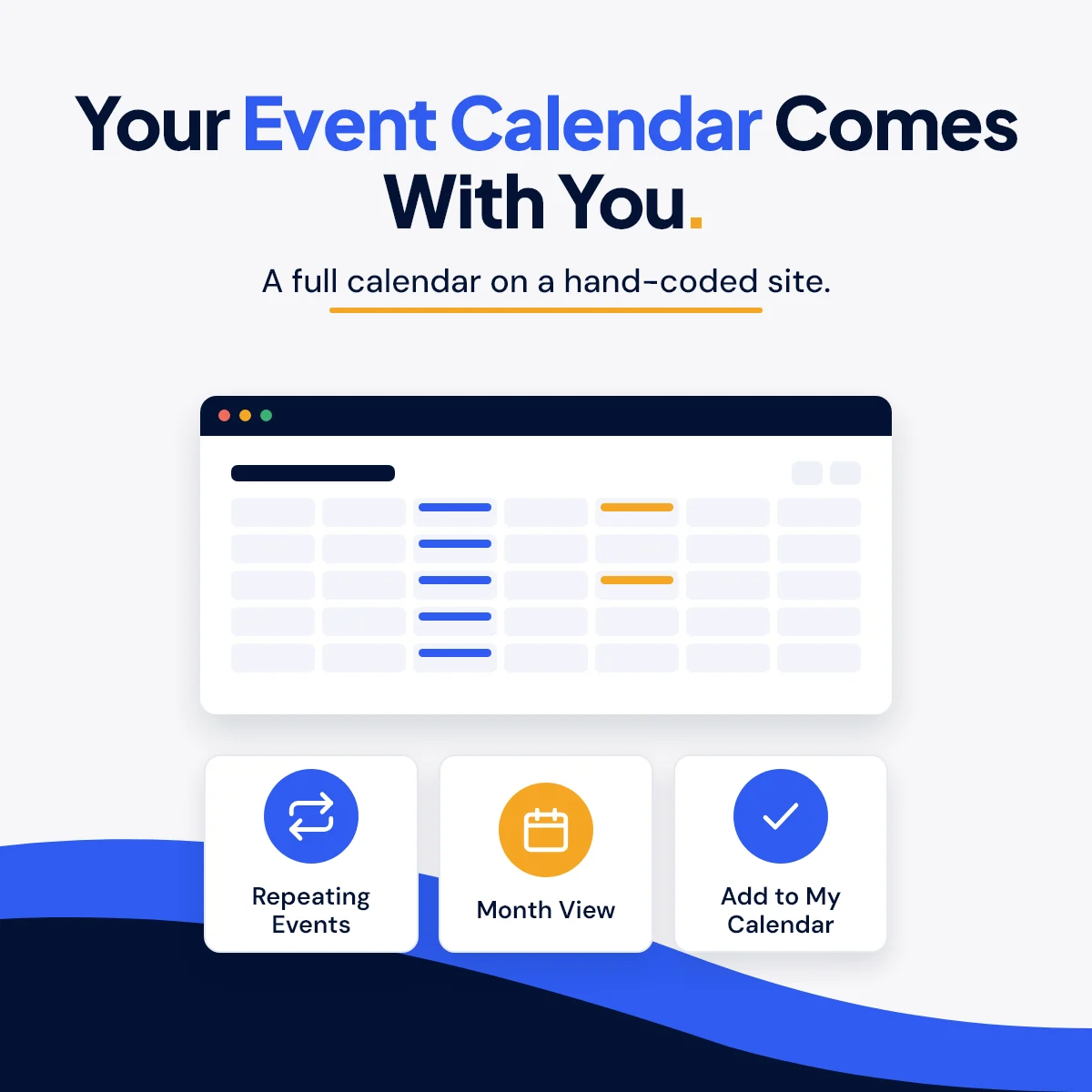 Your Event Calendar Comes With You: a month-view calendar with repeating events, month view and add to my calendar